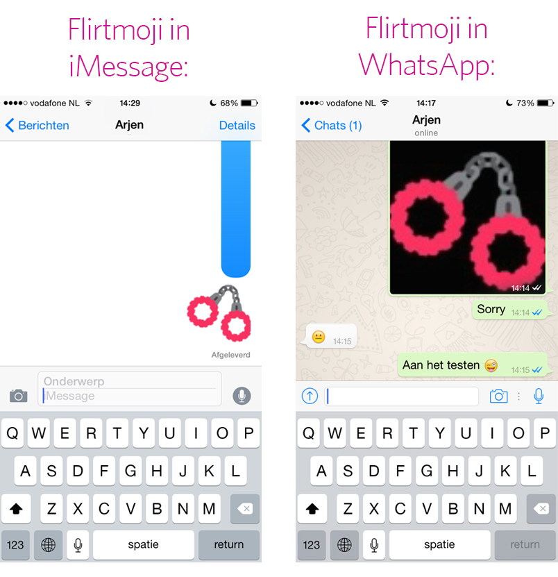 Flirtmoji in iMessage vs. Flirtmoji in WhatsApp